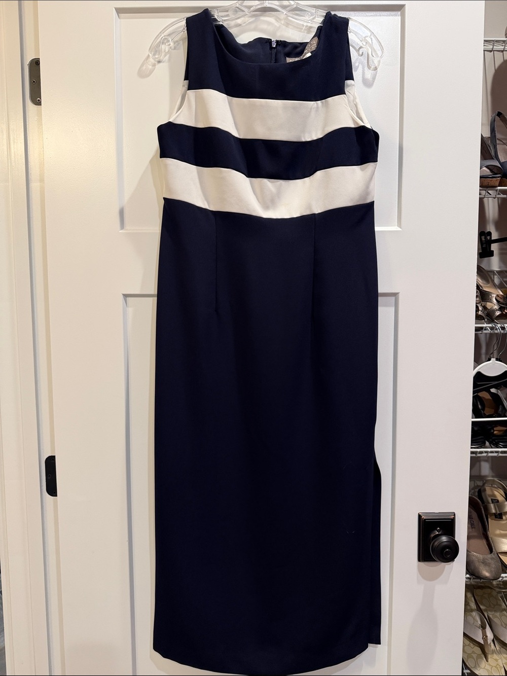 Long Navy and White Striped Sleeveless Sheath Dress Size 6 Petite
